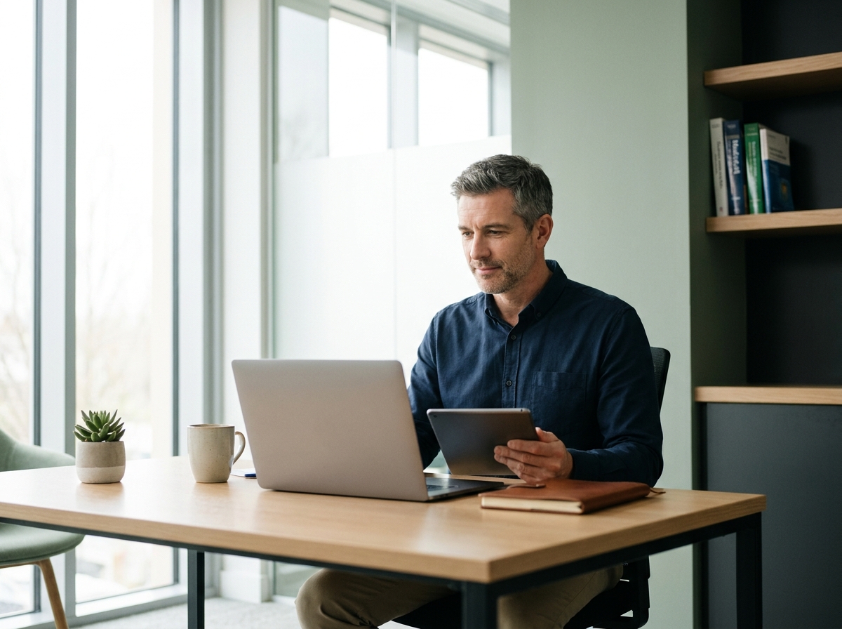 A licensed clinician reviews a Tri-Mix intake on a laptop